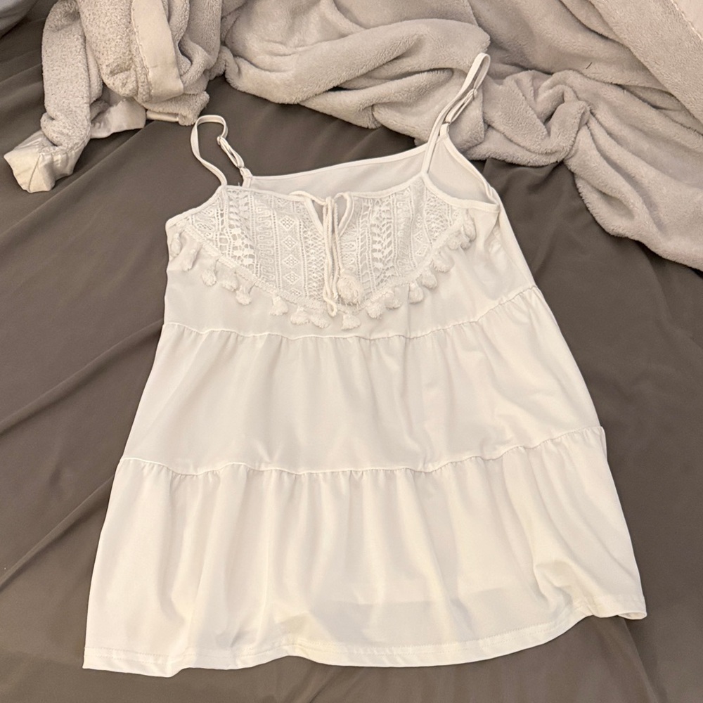 White Sleeveless Top with Lace Detail